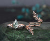 Kite cut moss agate engagement ring set 14k rose gold leaf alexandrite diamond wedding band enhancer unique bridal ring set women