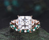 4ct princess cut moissanite engagement ring set rose gold stacking marquise emerald wedding promise ring set women jewelry