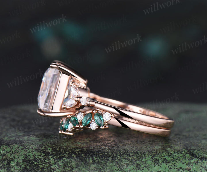 4ct princess cut moissanite engagement ring set rose gold stacking marquise emerald wedding promise ring set women jewelry