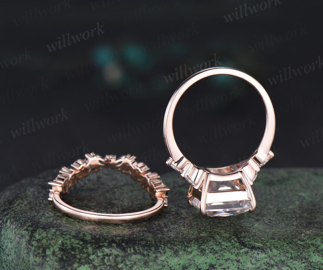 4ct princess cut moissanite engagement ring set rose gold stacking marquise emerald wedding promise ring set women jewelry