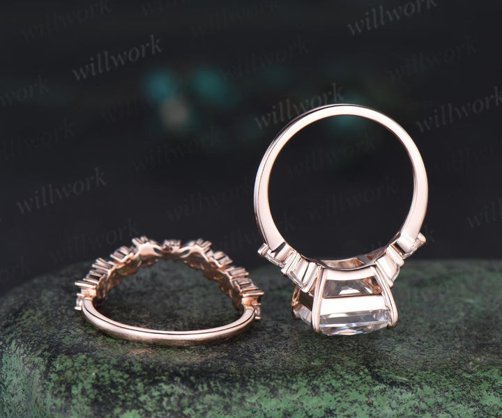 4ct princess cut moissanite engagement ring set rose gold stacking marquise emerald wedding promise ring set women jewelry
