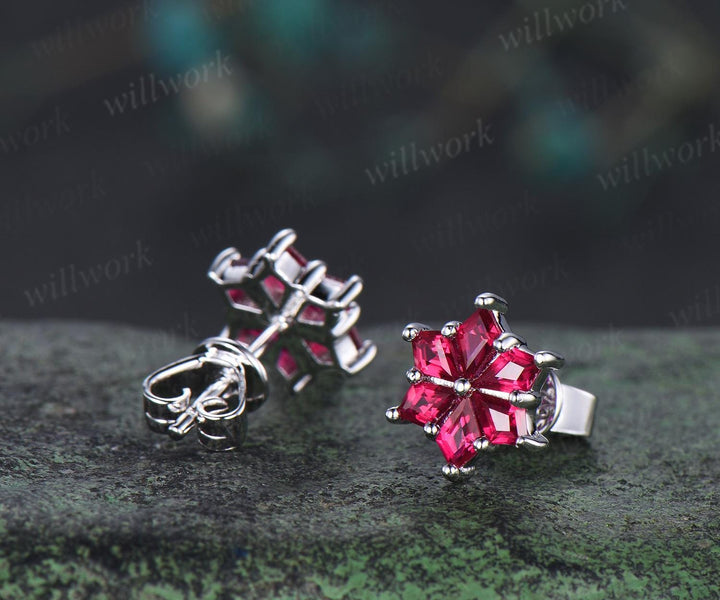 Kite cut red ruby earrings white gold gold unique snow drop earrings women anniversary gift jewelry