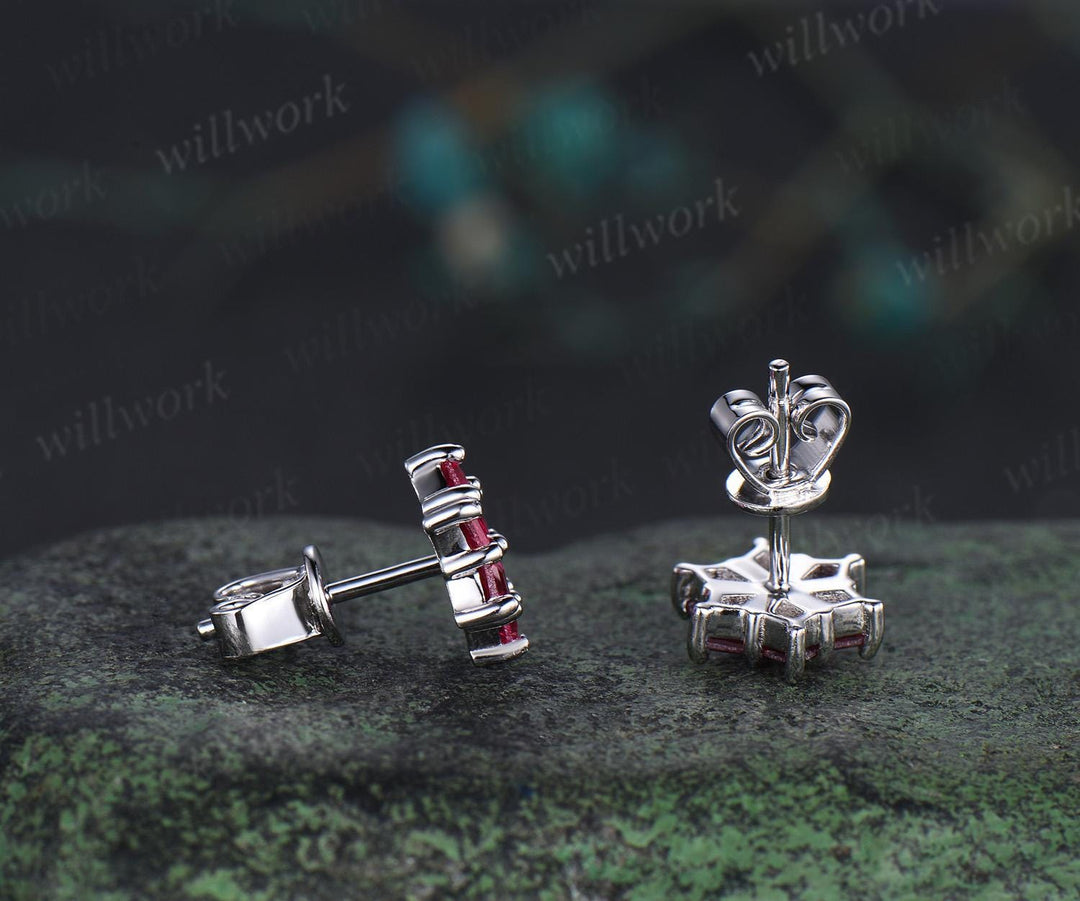 Kite cut red ruby earrings white gold gold unique snow drop earrings women anniversary gift jewelry