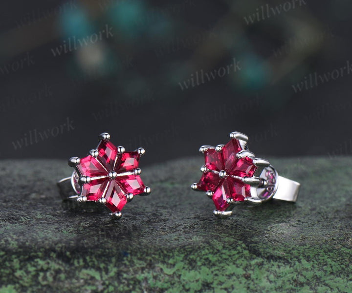 Kite cut red ruby earrings white gold gold unique snow drop earrings women anniversary gift jewelry