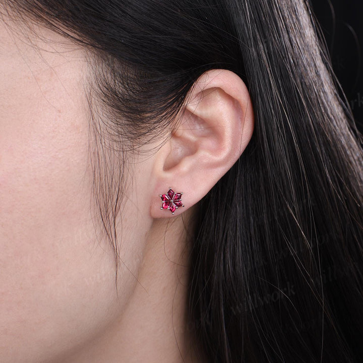 Kite cut red ruby earrings white gold gold unique snow drop earrings women anniversary gift jewelry
