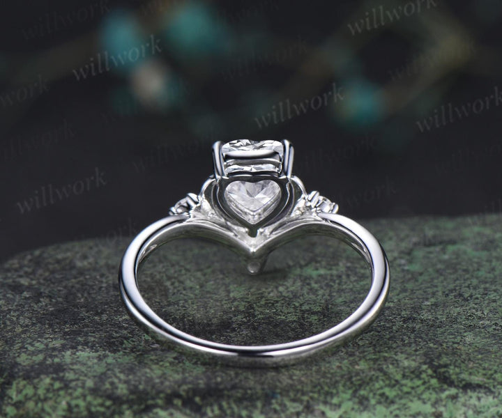 1ct heart cut Lab grown diamond moissanite engagement ring four stone moon promise wedding ring women 14k white gold