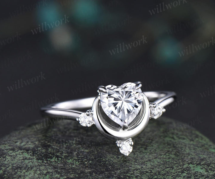 1ct heart cut Lab grown diamond moissanite engagement ring four stone moon promise wedding ring women 14k white gold