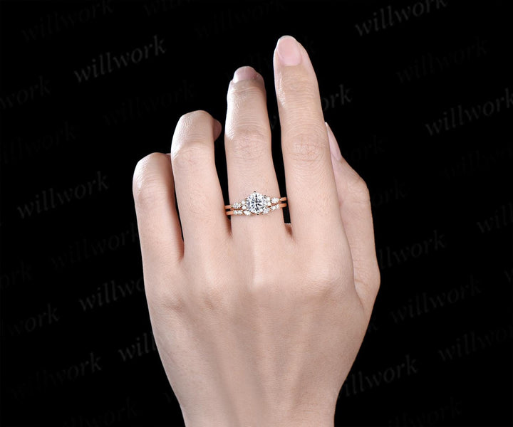 1ct round cut moissanite lab grown diamond engagement ring set women solid 14k yellow gold 6 prong promise ring open gap wedding band