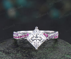Princess cut IGI lab grown diamond engagement ring white gold vintage moissanite ring infinity ruby amethyst ring women  jewelry
