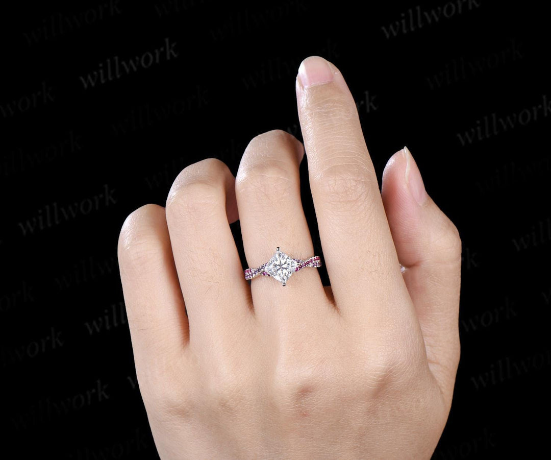 Princess cut IGI lab grown diamond engagement ring white gold vintage moissanite ring infinity ruby amethyst ring women  jewelry