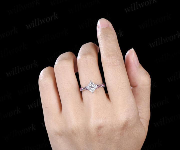 Princess cut IGI lab grown diamond engagement ring white gold vintage moissanite ring infinity ruby amethyst ring women  jewelry
