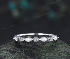 Floral marquise cut moissanite wedding band solid 14k rose gold flower half eternity stacking wedding ring  bridal anniversary ring gift