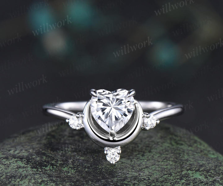 1ct heart cut Lab grown diamond moissanite engagement ring four stone moon promise wedding ring women 14k white gold