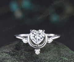 1ct heart cut IGI Lab grown diamond moissanite engagement ring four stone moon promise wedding ring women 14k white gold