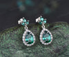 Pear teardrop cut green emerald earrings solid 14k white gold vintage leaf marquise emerald drop earrings women anniversary gift jewelry