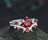 Round cut red garnet ring vintage 14k 18k white gold moon five stone unique engagement ring women bezel sun star wedding ring jewelry