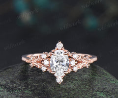 Oval cut IGI Lab grown diamond moissanite engagement ring leaf nature inspired cluster art deco wedding promise ring women jewelry