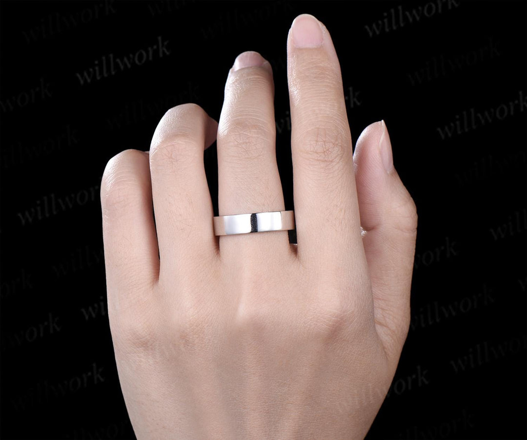 Solitaire men wedding band solid 14k white gold Minimalist wedding ring mens gift for him anniversary ring