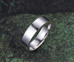 Solitaire men wedding band solid 14k white gold Minimalist wedding ring mens gift for him anniversary ring