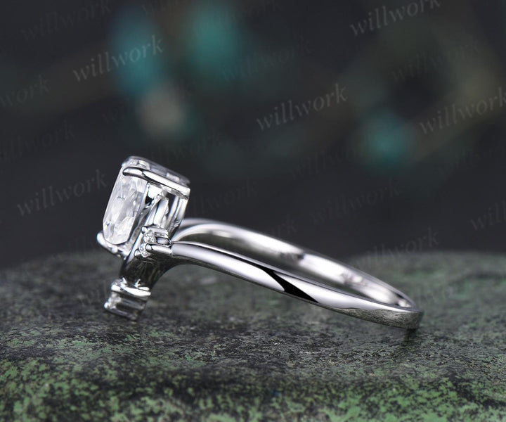 1ct heart cut Lab grown diamond moissanite engagement ring four stone moon promise wedding ring women 14k white gold