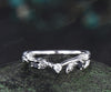 Leaf moissanite wedding band women solid 14k white gold five stone black spinel wedding ring band vintage stacking bridal ring gift