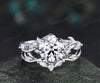 2ct round cut lab grown diamond moissanite engagement ring set leaf nature inspired promise wedding bridal ring set jewelry