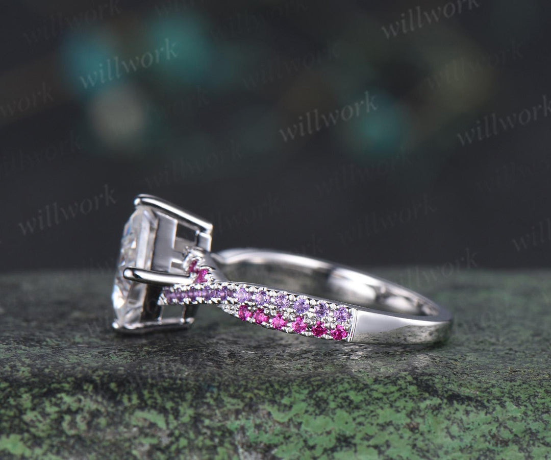 Princess cut IGI lab grown diamond engagement ring white gold vintage moissanite ring infinity ruby amethyst ring women  jewelry
