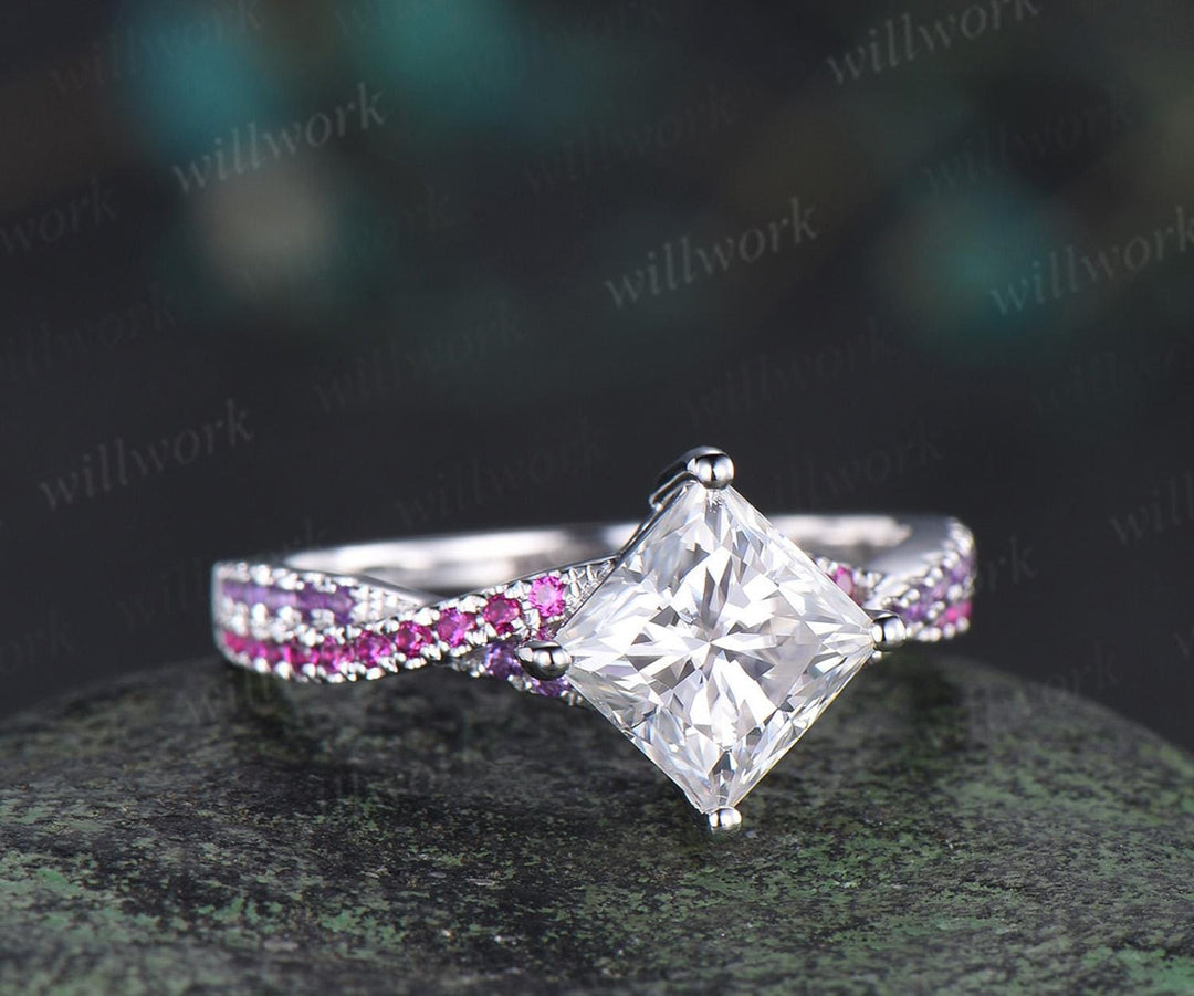 Princess cut IGI lab grown diamond engagement ring white gold vintage moissanite ring infinity ruby amethyst ring women  jewelry