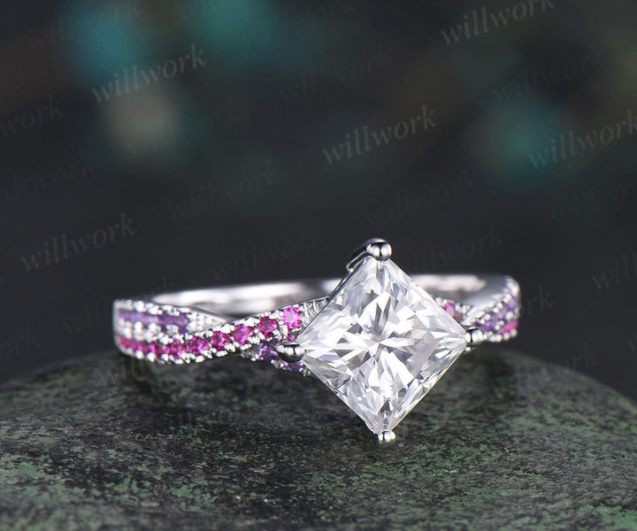 Princess cut IGI lab grown diamond engagement ring white gold vintage moissanite ring infinity ruby amethyst ring women  jewelry
