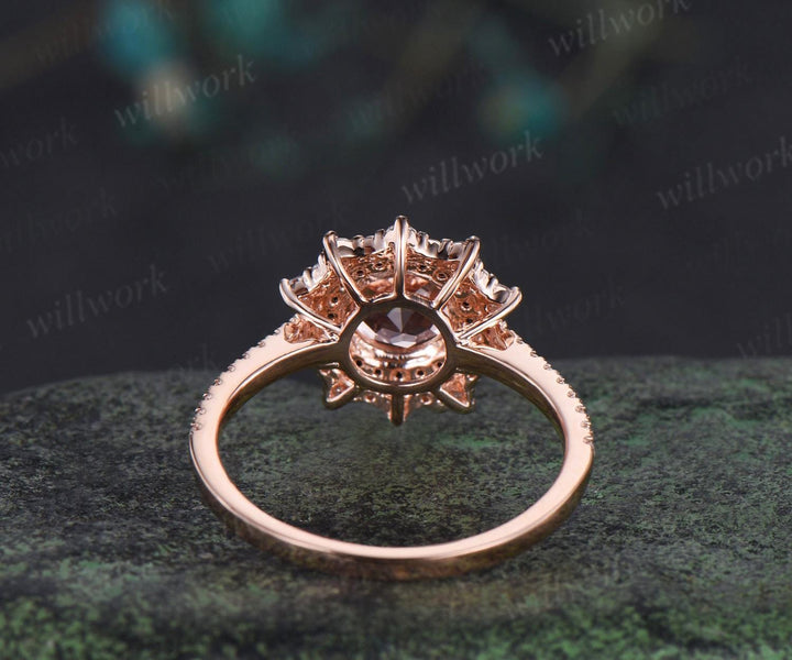1ct round cut morganite ring vintage unique double halo engagement ring women snowdrift black spinel moissanite promise ring her