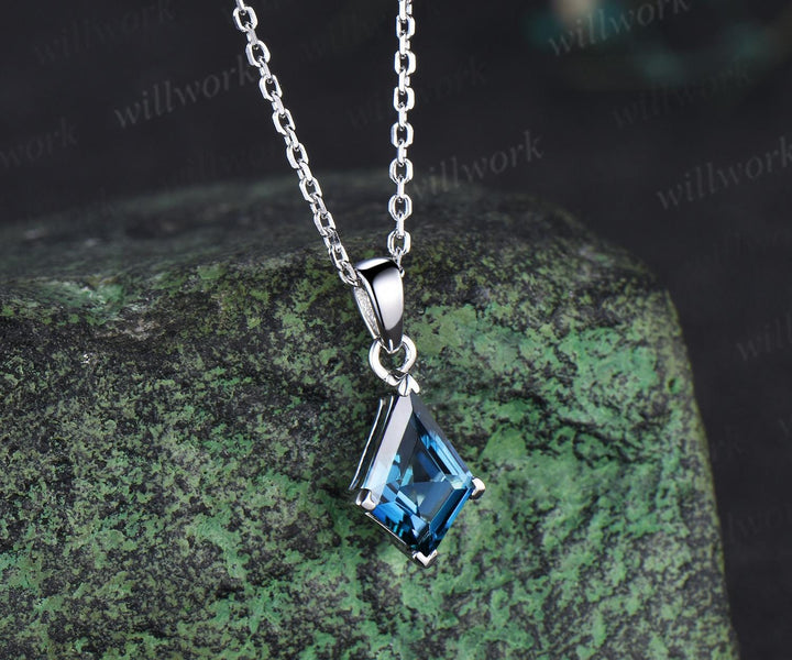Kite cut London blue topaz necklace solid 14k 18k rose gold vintage unique Personalized pendant for women her anniversary bridal gift mother
