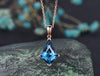 Kite cut London blue topaz necklace solid 14k 18k rose gold vintage unique Personalized pendant for women her anniversary bridal gift mother