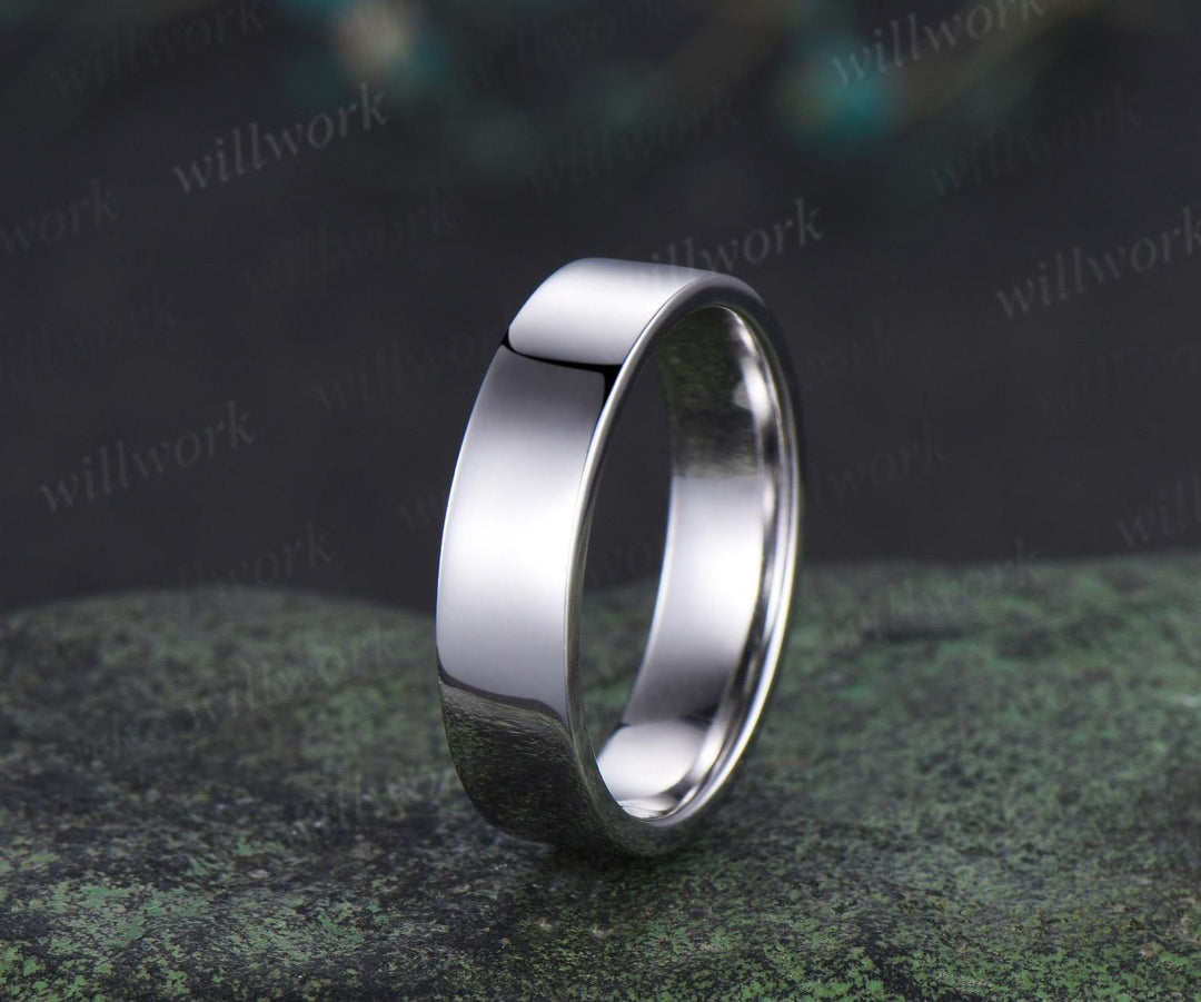 Solitaire men wedding band solid 14k white gold Minimalist wedding ring mens gift for him anniversary ring