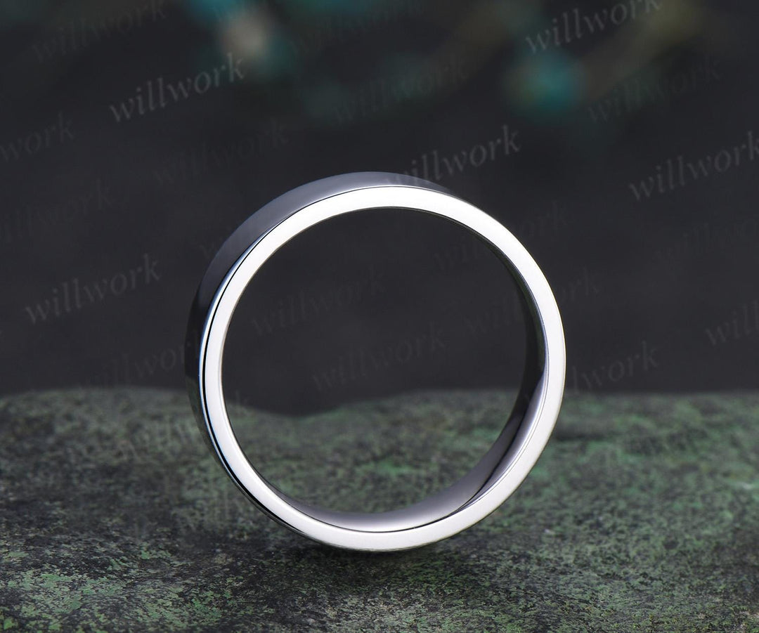 Solitaire men wedding band solid 14k white gold Minimalist wedding ring mens gift for him anniversary ring