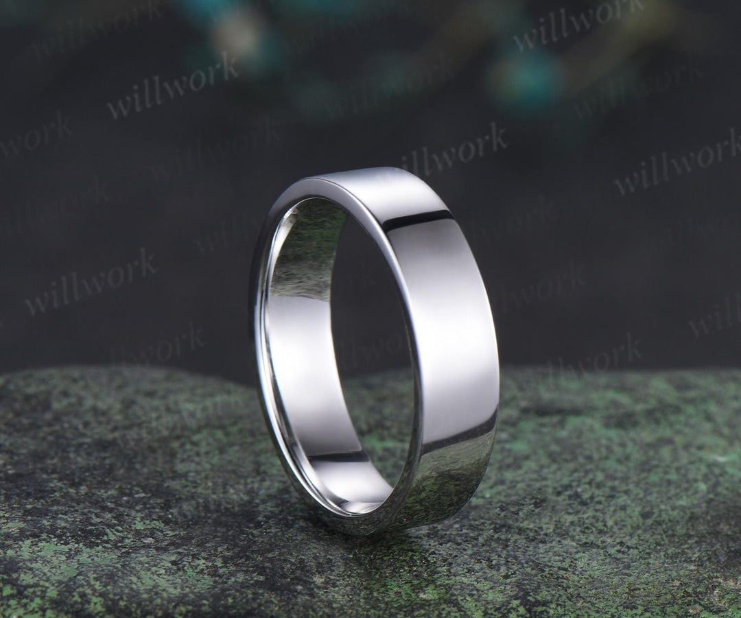 Solitaire men wedding band solid 14k white gold Minimalist wedding ring mens gift for him anniversary ring