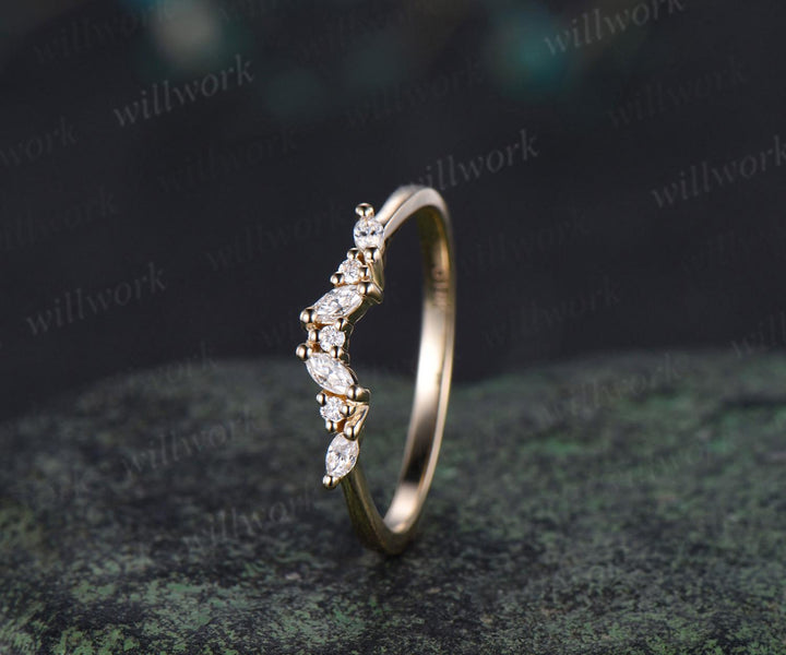 Cluster marquise cut moissanite diamond wedding band 14k yellow gold stacking bridal ring women gift
