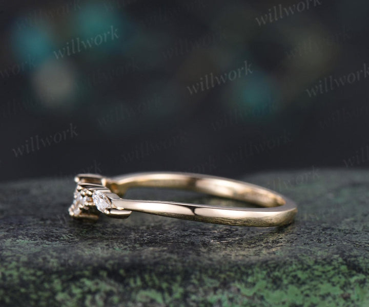 Cluster marquise cut moissanite diamond wedding band 14k yellow gold stacking bridal ring women gift