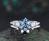 Unique round cut blue moissanite engagement ring set five stone moonstone ring minimalist moissanite bridal wedding ring set for women