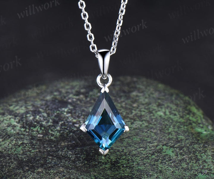 Kite cut London blue topaz necklace solid 14k 18k rose gold vintage unique Personalized pendant for women her anniversary bridal gift mother