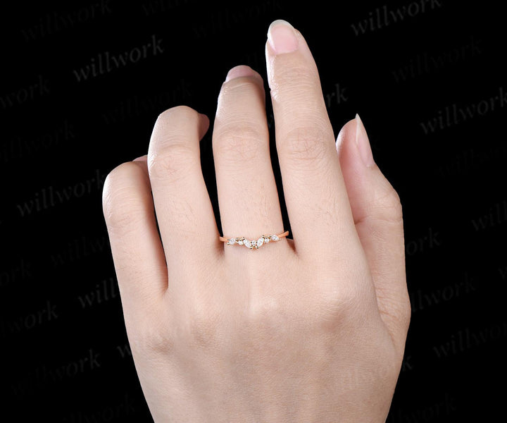 Cluster marquise cut moissanite diamond wedding band 14k yellow gold stacking bridal ring women gift