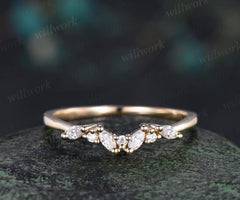 Cluster marquise cut moissanite diamond wedding band 14k yellow gold stacking bridal ring women gift