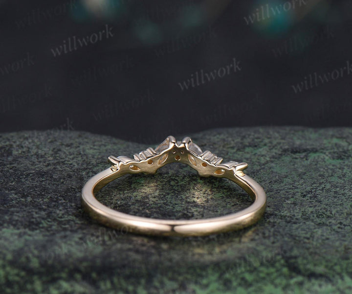 Cluster marquise cut moissanite diamond wedding band 14k yellow gold stacking bridal ring women gift