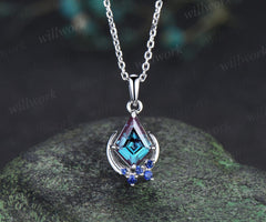 Kite cut Alexandrite necklace solid 14k 18k white gold vintage unique cluster moon sapphire pendant women her anniversary bridal gift mother