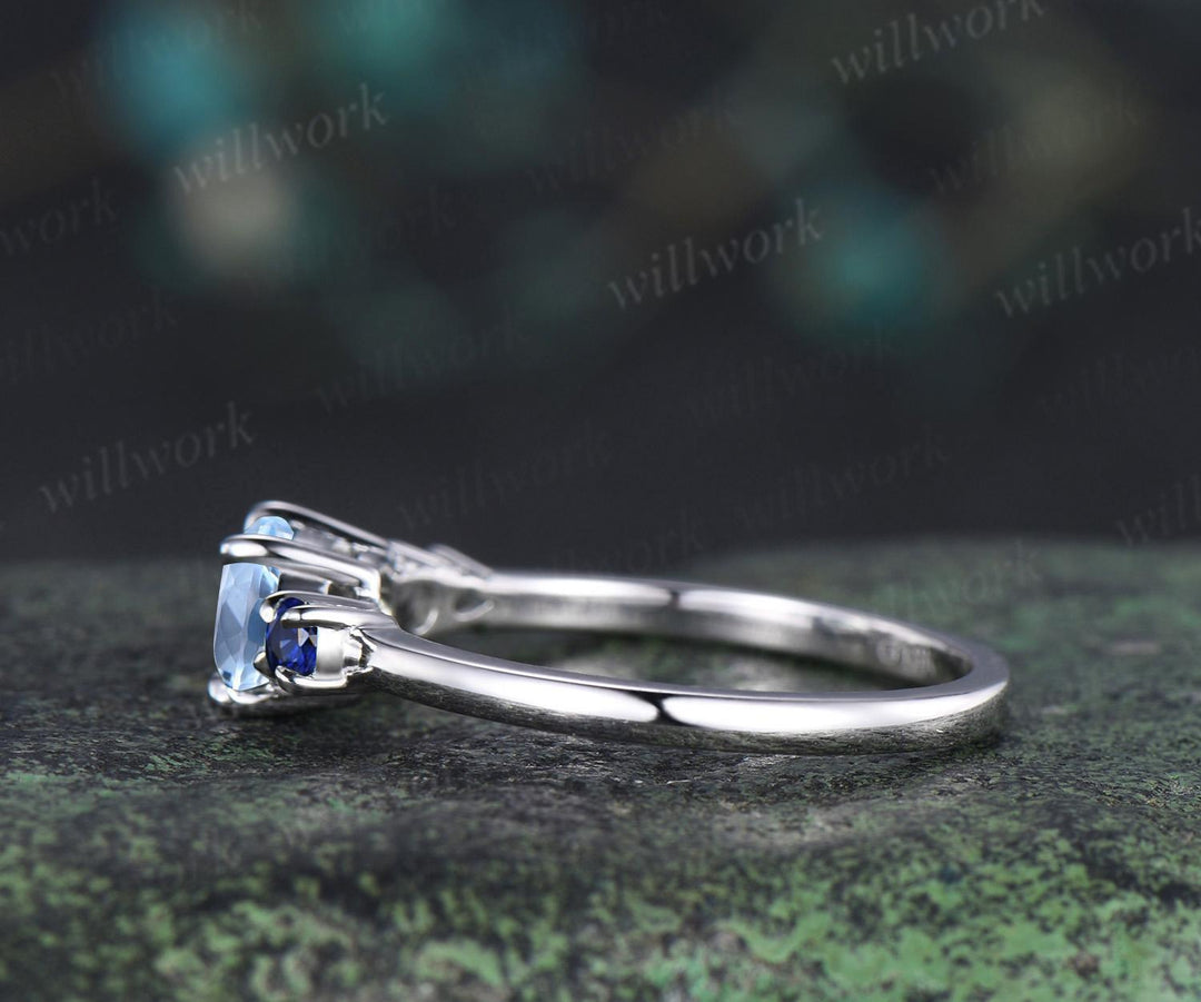 1ct Aquamarine sapphire engagement ring oval cut solid 14k white gold east to west unique promise wedding ring women claw prong ring silver