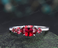 1ct oval cut red ruby engagement ring solid 14k white gold east to west unique promise wedding ring women four stone ring silver