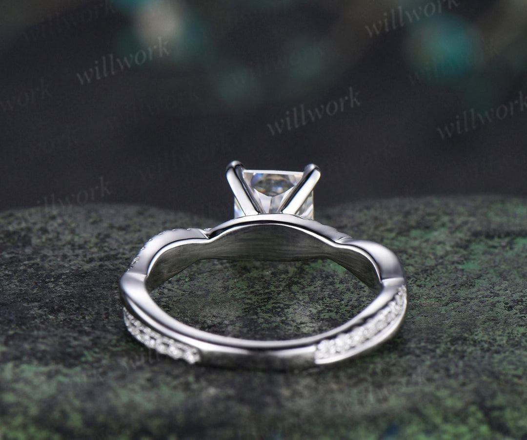 Princess cut IGI lab grown diamond engagement ring solid 14k white gold 3/4 eternity rope wrapping promise ring women