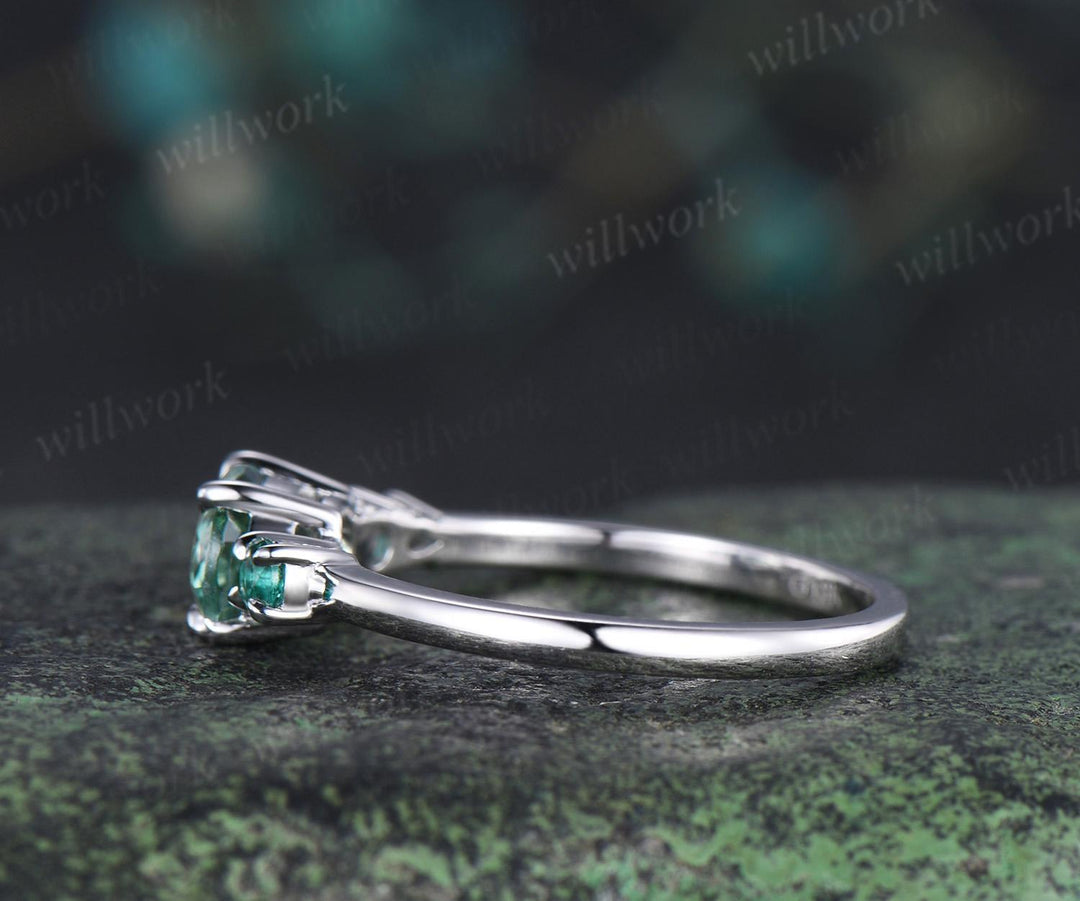 1ct green sapphire emerald engagement ring oval cut 14k white gold east to west unique promise wedding ring women four stone ring silver