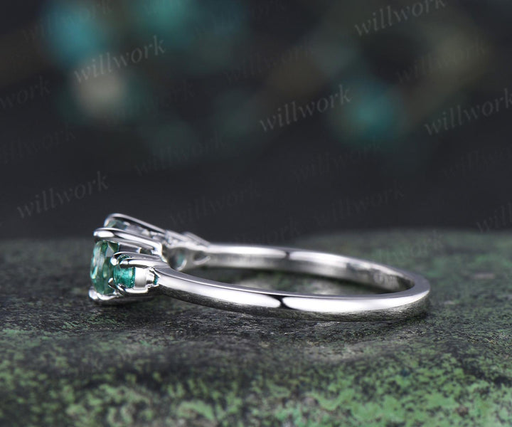 1ct green sapphire emerald engagement ring oval cut 14k white gold east to west unique promise wedding ring women four stone ring silver