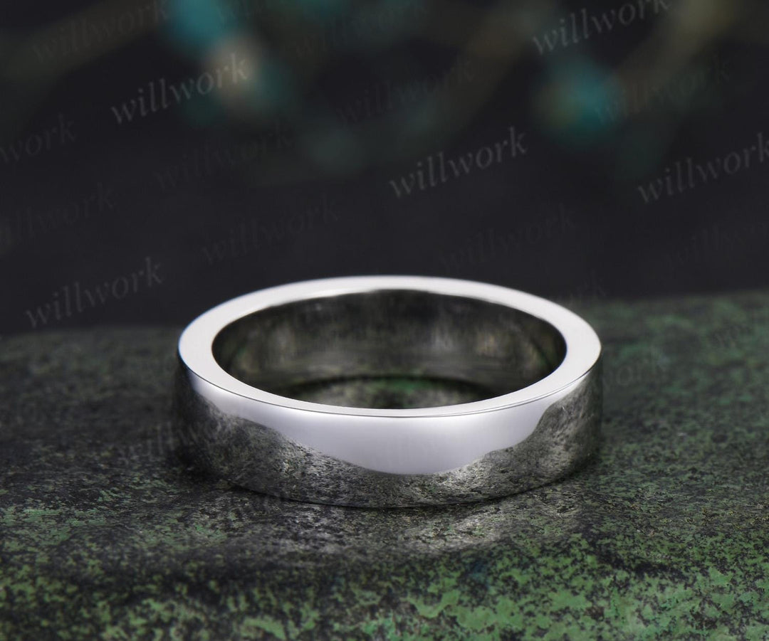Half eternity natural moss agate wedding band men white gold handmade moissanite ring stacking band