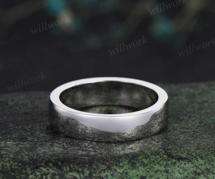 Half eternity natural moss agate wedding band men white gold handmade moissanite ring stacking band